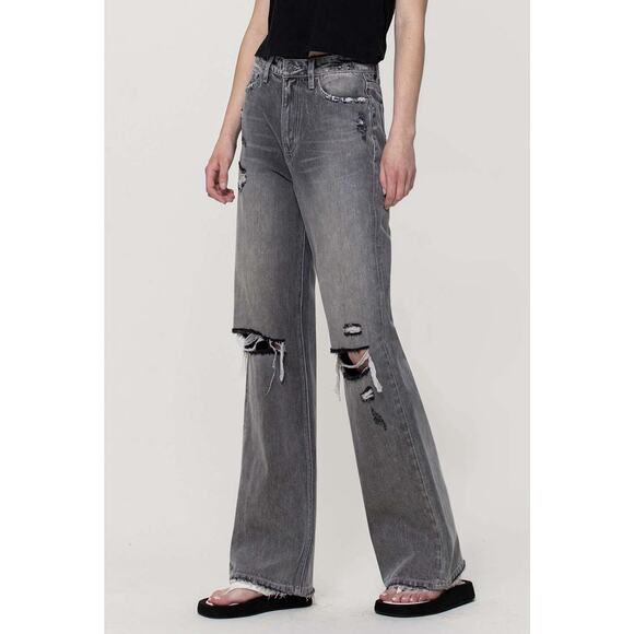 VERVET Gray Wash 90’s Vintage Super High Rise Distressed Flare Jeans - Picture 3 of 6